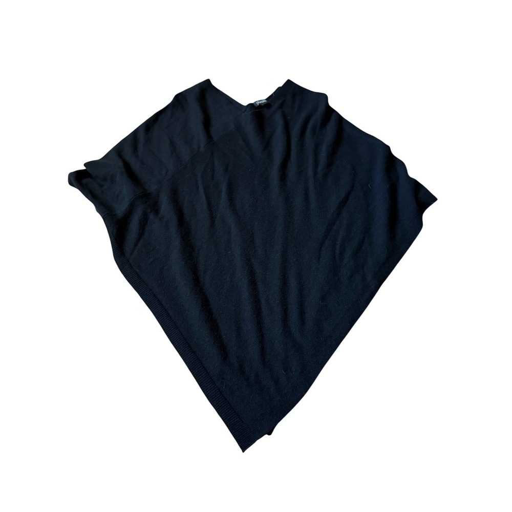 Phenix Black 100% Cashmere V-Neck Asymmetrical Handkerchief Hem Poncho Wrap
